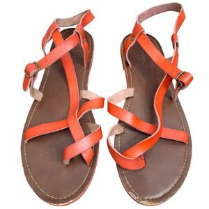 Vintage 90s Mossimo Supply Co Womens Orange Strappy Buckle Sandals Toe Loop Sz 9